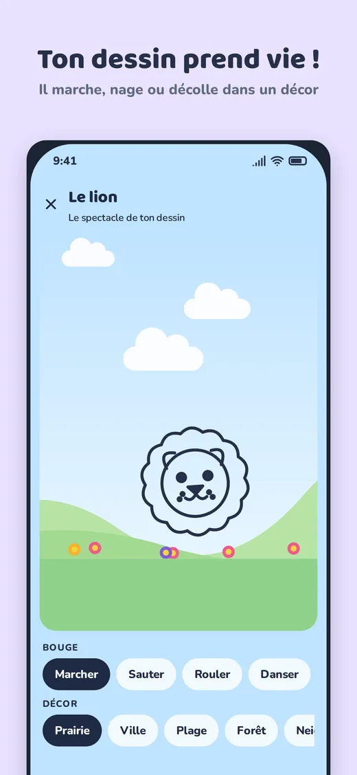 Le dessin du lion qui prend vie dans un décor animé